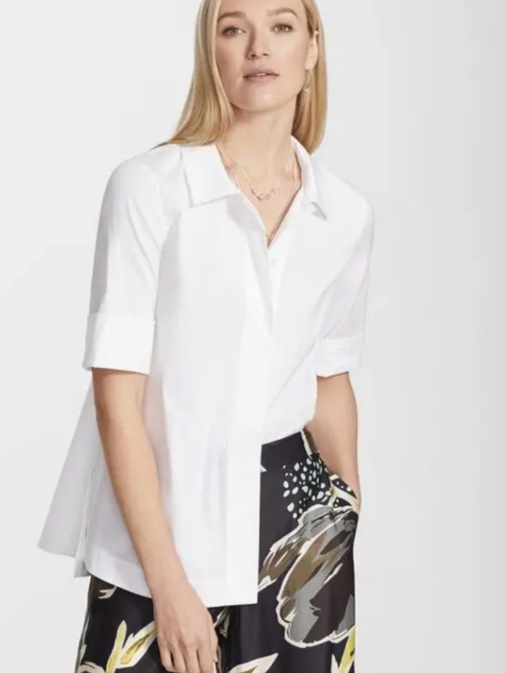 LAFAYETTE 148 NEW YORK White Stretch Cotton Peplum Shirt Size Medium NWT